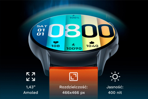 Smartwatch KIESLECT KR PRO IP68 AMOLED Always On Display iOS rozmowy tętno