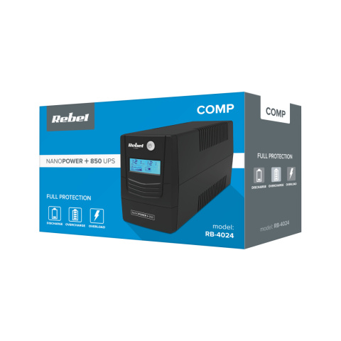 Zasilacz awaryjny komputerowy UPS REBEL Plus 850VA 480W LCD USB RJ45