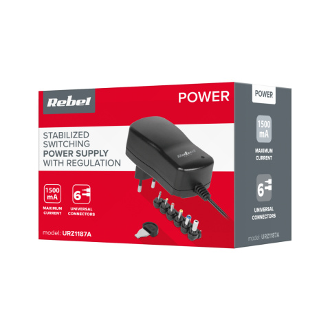 Zasilacz uniwersalny regulowany 12V 1500mA 18W impulsowy regulowany Rebel Zasilacz uniwersalny regulowany 12V 1500mA 18W impulsowy regulowany Rebel