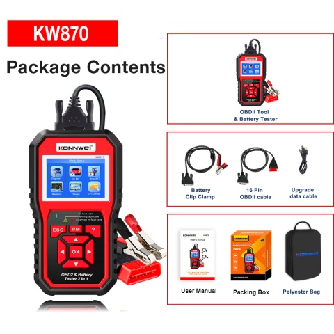 Miernik diagnostyczny skaner OBD2 tester baterii Konnwei KW870