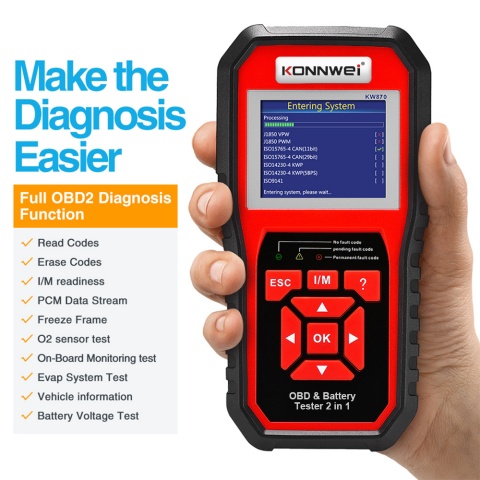 Miernik diagnostyczny skaner OBD2 tester baterii Konnwei KW870