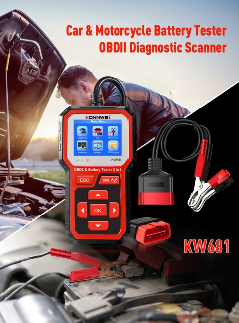 Tester diagnostyczny aku skaner OBD2 Konnwei KW681 Tester diagnostyczny aku skaner OBD2 Konnwei KW681