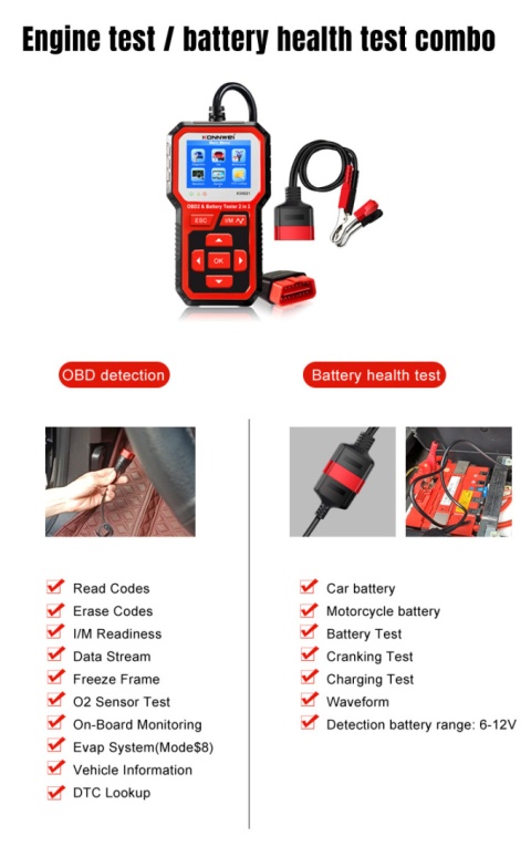 Tester diagnostyczny aku skaner OBD2 Konnwei KW681 Tester diagnostyczny aku skaner OBD2 Konnwei KW681