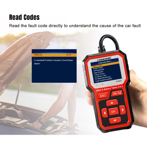 Tester diagnostyczny aku skaner OBD2 Konnwei KW681 Tester diagnostyczny aku skaner OBD2 Konnwei KW681
