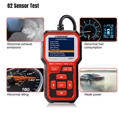 Tester diagnostyczny aku skaner OBD2 Konnwei KW681 Tester diagnostyczny aku skaner OBD2 Konnwei KW681