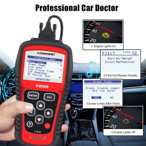 Tester diagnostyczny aku skaner OBD2 Konnwei KW808 Tester diagnostyczny aku skaner OBD2 Konnwei KW808