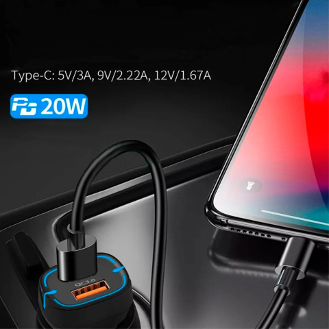Ładowarka samochodowa szybkie ładowanie USB-A USB typu C 38W Ładowarka samochodowa szybkie ładowanie USB-A USB typu C 38W