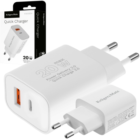 Szybka Ładowarka sieciowa GAN USB C Power Delivery Quick Charge Kruger&Matz Szybka Ładowarka sieciowa GAN USB C Power Delivery Quick Charge Kruger&Matz