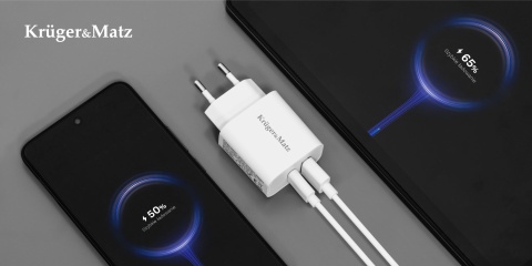 Szybka Ładowarka sieciowa GAN USB C Power Delivery Quick Charge Kruger&Matz Szybka Ładowarka sieciowa GAN USB C Power Delivery Quick Charge Kruger&Matz
