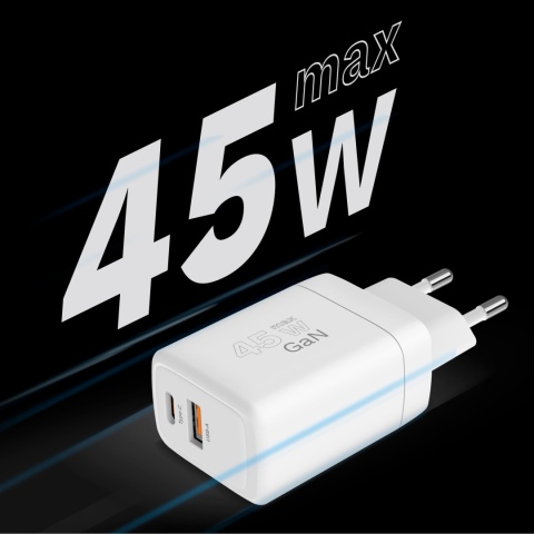 Szybka ładowarka sieciowa GAN 45W Power Delivery Quick Charge Kruger&Matz Szybka ładowarka sieciowa GAN 45W Power Delivery Quick Charge Kruger&Matz