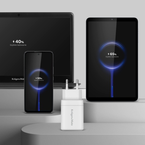 Szybka ładowarka sieciowa GAN 45W Power Delivery Quick Charge Kruger&Matz Szybka ładowarka sieciowa GAN 45W Power Delivery Quick Charge Kruger&Matz