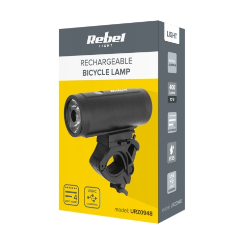 Akumulatorowa lampa rowerowa LED 10W IPX5 400lm Rebel Akumulatorowa lampa rowerowa LED 10W IPX5 400lm Rebel