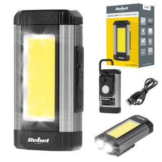 Lampa LED warsztatowa Rebel 15 W power bank 100 m IP65 magnes haczyk