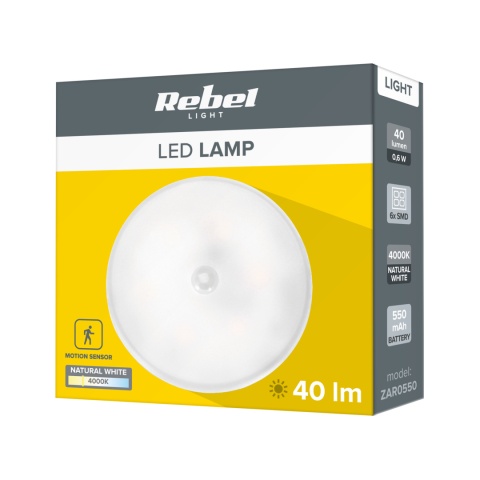 Lampka LED z czujnikiem ruchu Rebel akumulatorowa magnes 5V 0.6W 40lm 4000K Lampka LED z czujnikiem ruchu Rebel akumulatorowa magnes 5V 0.6W 40lm 4000K