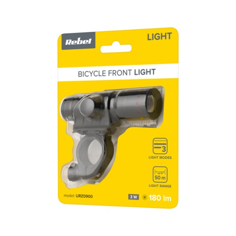 Lampka rowerowa przednia LED 3W 50m 180lm IP20 latarka 3xAAA Rebel Lampka rowerowa przednia LED 3W 50m 180lm IP20 latarka 3xAAA Rebel