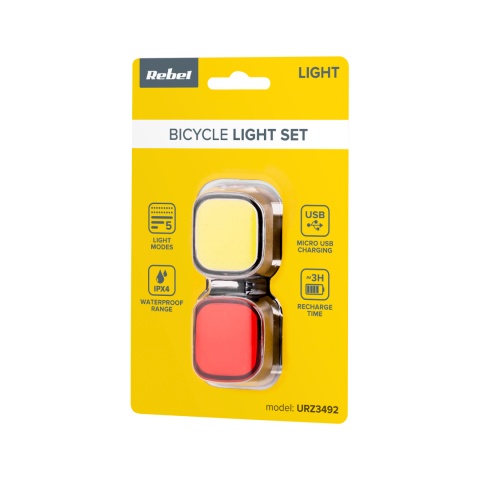 Lampka rowerowa tylna przednia LED USB 2 szt Rebel Lampka rowerowa tylna przednia LED USB 2 szt Rebel