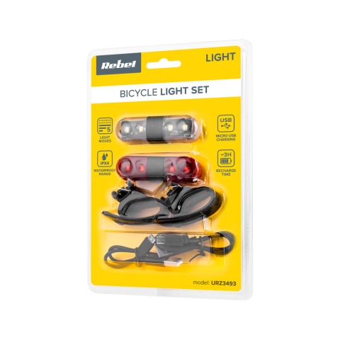 Lampka rowerowa tylna przednia LED USB 2 szt Rebel Lampka rowerowa tylna przednia LED USB 2 szt Rebel
