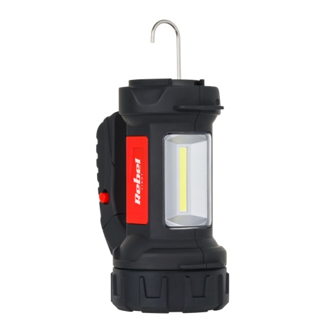 Latarka LED akumulatorowa szperacz 3W 120lm 100m + COB 200lm 200m hak Rebel