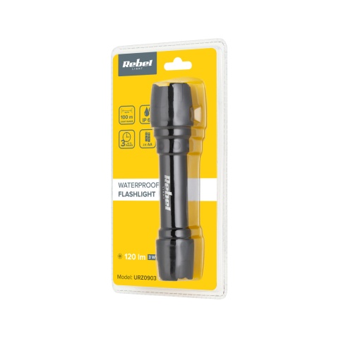 Latarka LED odporna mocna 3W 120lm IP65 2xAA Rebel