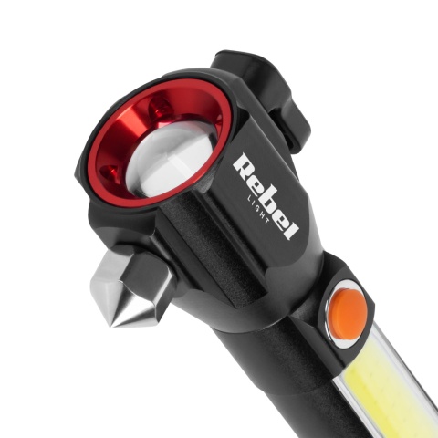 Latarka Taktyczna LED Mocna ZOOM USB 200m młotek nóż magnes Rebel