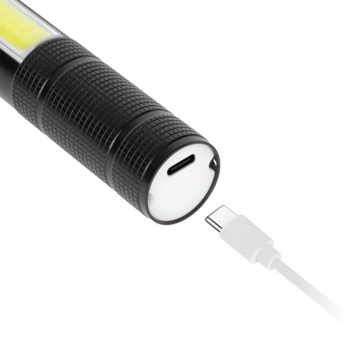 Latarka Taktyczna LED Mocna ZOOM USB 200m młotek nóż magnes Rebel