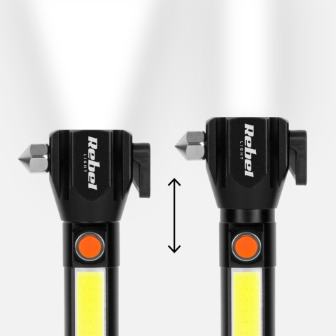 Latarka Taktyczna LED Mocna ZOOM USB 200m młotek nóż magnes Rebel