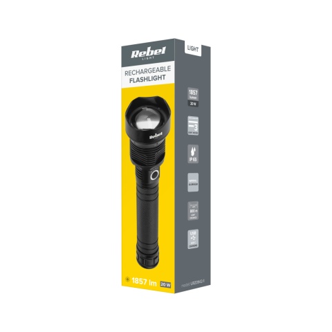 Latarka aluminiowa LED 1857lm 20W Rebel ZOOM 800m USB-C IP65 mocna jasna