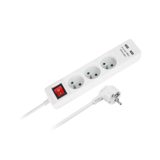 Przedłużacz listwa zasilająca 1,5m 3 gniazda 2xUSB 3x1,0mm2 włącznik Rebel