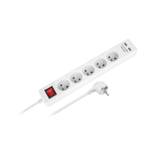 Przedłużacz listwa zasilająca 1,5m 5 gniazd 2xUSB 3x1,0mm2 włącznik Rebel