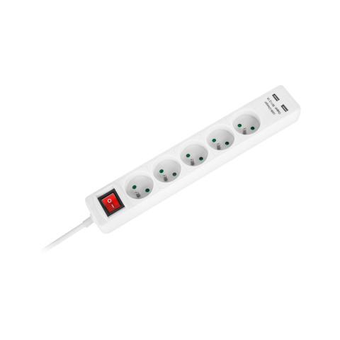 Przedłużacz listwa zasilająca 1,5m 5 gniazd 2xUSB 3x1,0mm2 włącznik Rebel