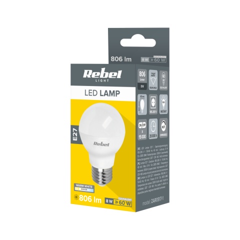 Żarówka lampa LED G45 8W E27 3000K 230V Rebel Żarówka lampa LED G45 8W E27 3000K 230V Rebel