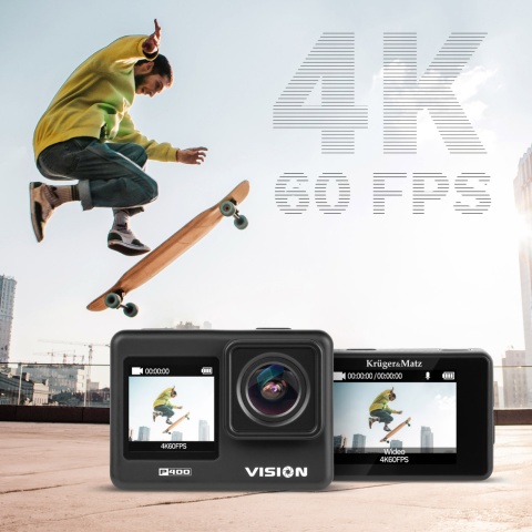Kamera sportowa 4K 60FPS kamerka Kruger&Matz Vision P400 akcesoria pilot Kamera sportowa 4K 60FPS kamerka Kruger&Matz Vision P400 akcesoria pilot