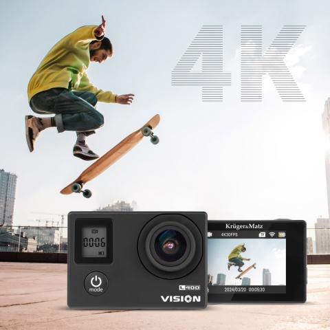 Kamera sportowa 4K kamerka Kruger&Matz Vision L400 akcesoria pilot zestaw Kamera sportowa 4K kamerka Kruger&Matz Vision L400 akcesoria pilot zestaw