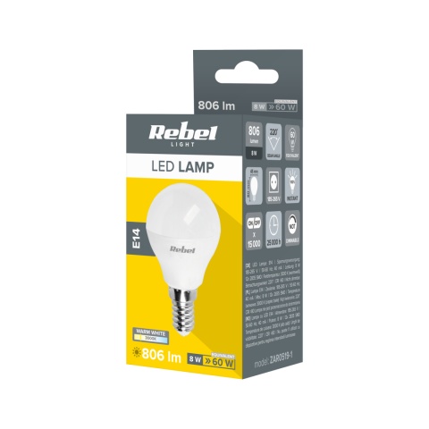 Żarówka lampa LED G45 8W E14 3000K 230V Rebel Żarówka lampa LED G45 8W E14 3000K 230V Rebel