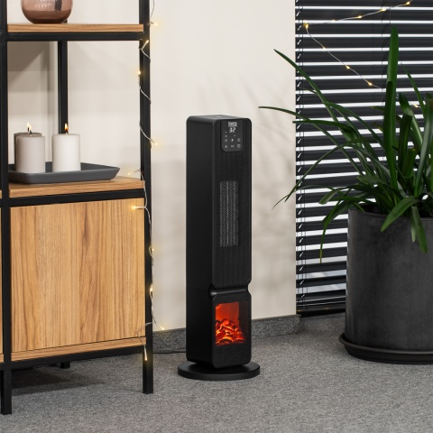 Grzejnik PTC Teesa imitacja kominka 800/2000W wentylator kolumnowy LED