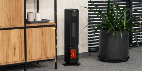 Grzejnik PTC Teesa imitacja kominka 800/2000W wentylator kolumnowy LED