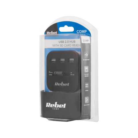 HUB USB 2.0 Rebel Rozgałęźnik Rozdzielacz Portów 480 Mb/s MicroSD HUB USB 2.0 Rebel Rozgałęźnik Rozdzielacz Portów 480 Mb/s MicroSD