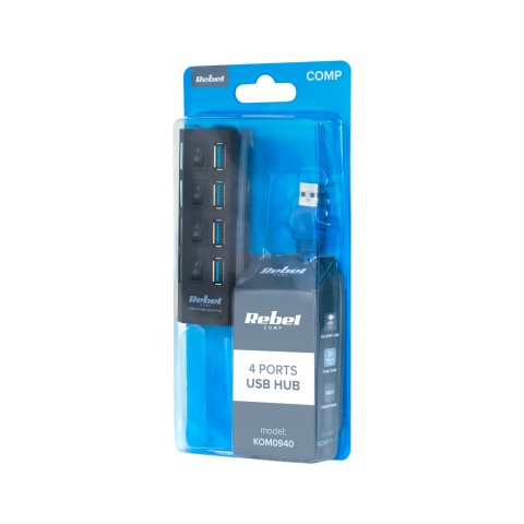 HUB USB 3.0 Rebel Rozgałęźnik Rozdzielacz Portów 5 Gb/s HUB USB 3.0 Rebel Rozgałęźnik Rozdzielacz Portów 5 Gb/s