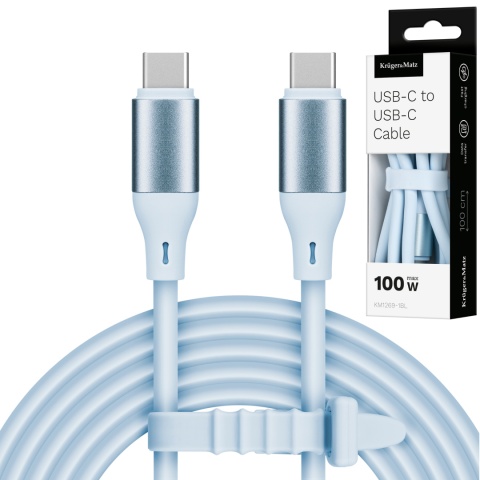 Kabel USB C - USB C 100 W 1 m silikonowy niebieski Kruger&Matz Basic Kabel USB C - USB C 100 W 1 m silikonowy niebieski Kruger&Matz Basic