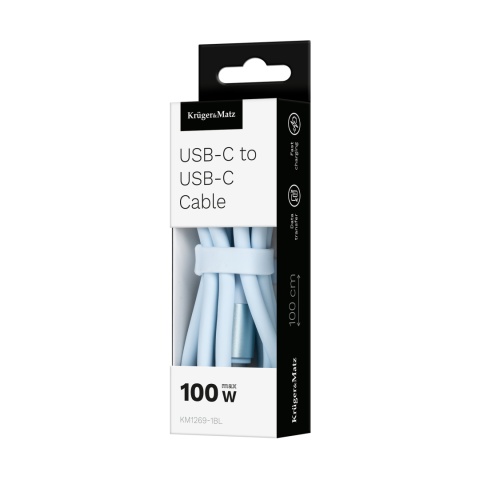 Kabel USB C - USB C 100 W 1 m silikonowy niebieski Kruger&Matz Basic Kabel USB C - USB C 100 W 1 m silikonowy niebieski Kruger&Matz Basic