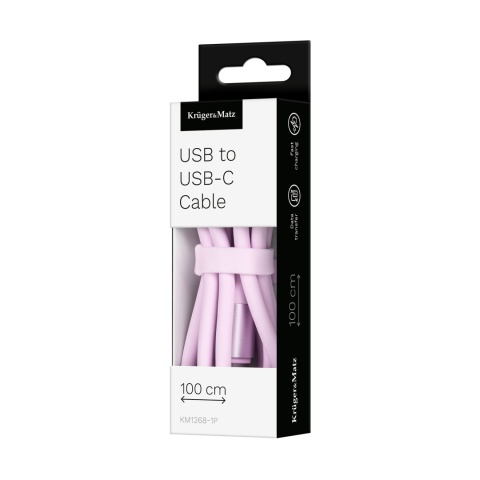 Kabel USB - USB typu C 1 m 15W silikonowy różowy Kruger&Matz Basic