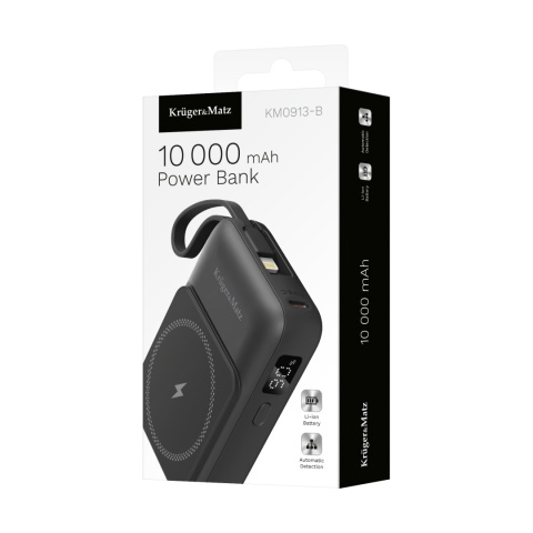 POWER BANK indukcyjny Kruger&Matz 10000 mAh Mag Safe z kablem czarny POWER BANK indukcyjny Kruger&Matz 10000 mAh Mag Safe z kablem czarny