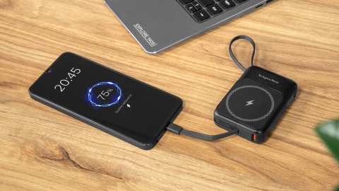 POWER BANK indukcyjny Kruger&Matz 10000 mAh Mag Safe z kablem czarny POWER BANK indukcyjny Kruger&Matz 10000 mAh Mag Safe z kablem czarny