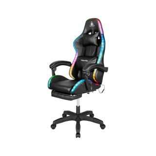 Fotel gamingowy kubełkowy obrotowy podświetlany LED RGB + podnóżek krzesło
