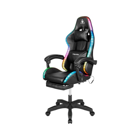 Fotel gamingowy kubełkowy obrotowy podświetlany LED RGB + podnóżek krzesło