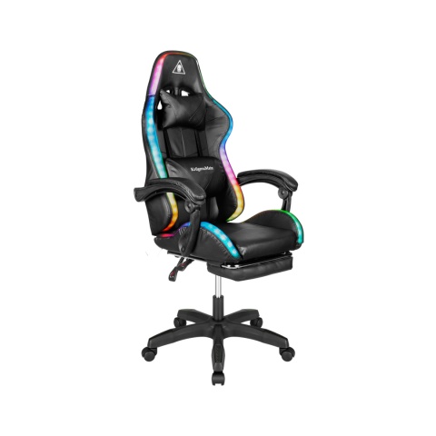 Fotel gamingowy kubełkowy obrotowy podświetlany LED RGB + podnóżek krzesło