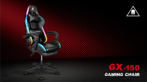 Fotel gamingowy kubełkowy obrotowy podświetlany LED RGB + podnóżek krzesło