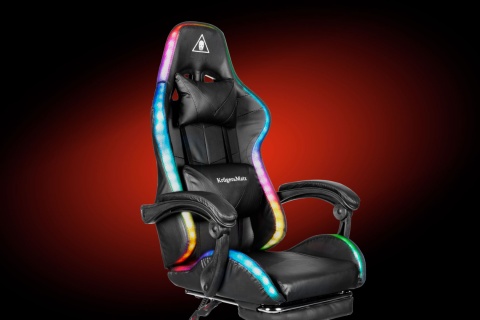 Fotel gamingowy kubełkowy obrotowy podświetlany LED RGB + podnóżek krzesło