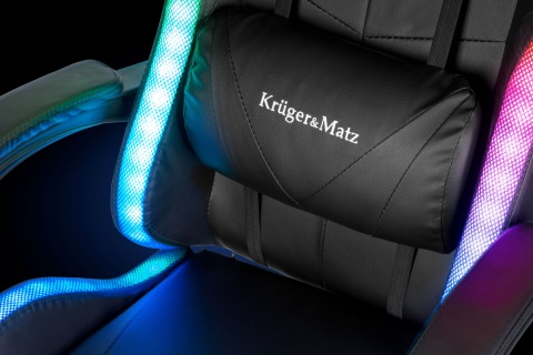 Fotel gamingowy kubełkowy obrotowy podświetlany LED RGB + podnóżek krzesło