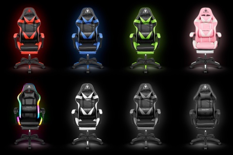 Fotel gamingowy kubełkowy obrotowy podświetlany LED RGB + podnóżek krzesło